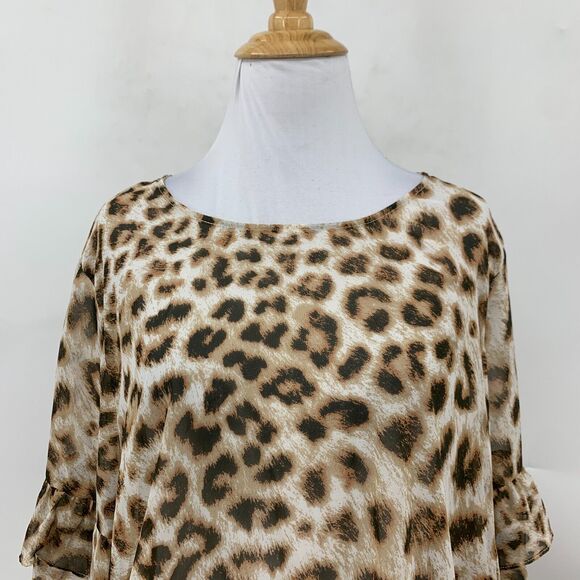 Wrangler Retro Blouse Womens XL Extra Large Cheetah Sheer Ruffle Tiered Sleeve - Picture 3 of 15